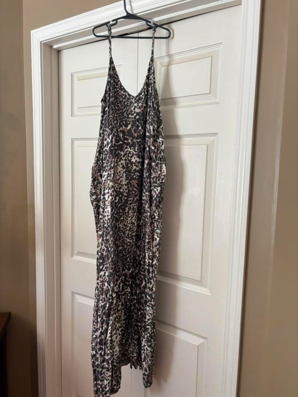 Leopard Print Slip Maxi Dress - Taupe/Black